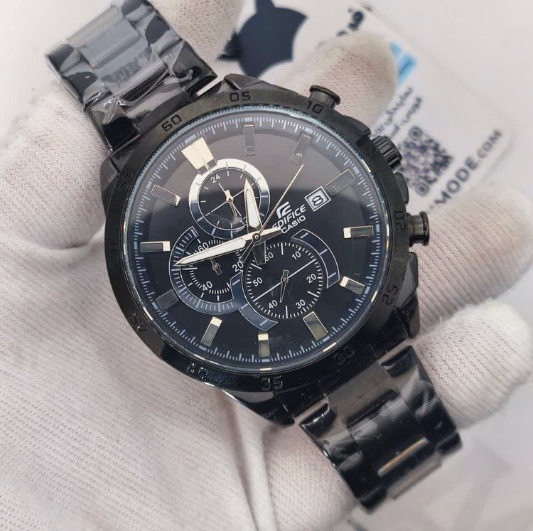 ساعت مچی مردانه کاسیو ادیفایس سه زمانه CASIO EDIFICE فول بلک+ جعبه
