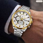 ساعت مچی مردانه کاسیو ادیفایس سه زمانه CASIO EDIFICE نقره ای طلایی + جعبه