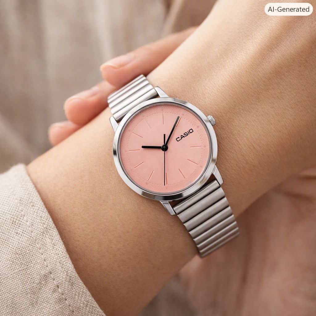 ساعت مچی زنانه کاسیو CASIO ژاپنی نقره ای صورتی مدل c5 + جعبه