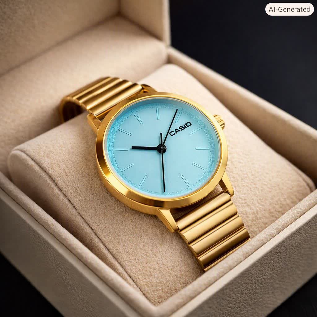 ساعت مچی زنانه کاسیو CASIO ژاپنی طلایی فیروزه ای مدل c2 + جعبه
