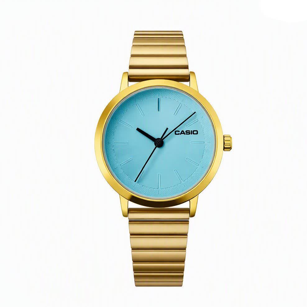 ساعت مچی زنانه کاسیو CASIO ژاپنی طلایی فیروزه ای مدل c2 + جعبه