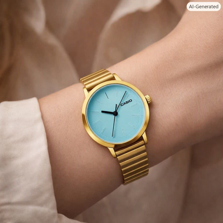 ساعت مچی زنانه کاسیو CASIO ژاپنی طلایی فیروزه ای مدل c2 + جعبه