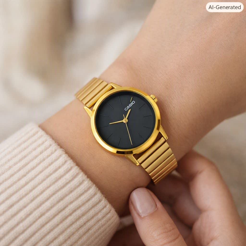 ساعت مچی زنانه کاسیو CASIO ژاپنی طلایی سبز مدل c6 + جعبه