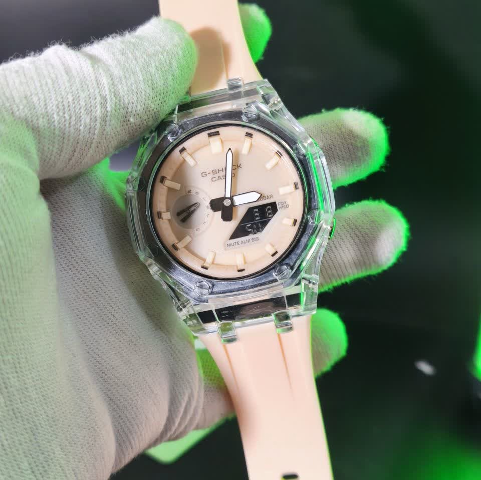 ساعت مچی عقربه ای و دیجیتال زنانه کاسیو جیشاک CASIO G-SHOCK موتور ژاپن کرمی + جعبه