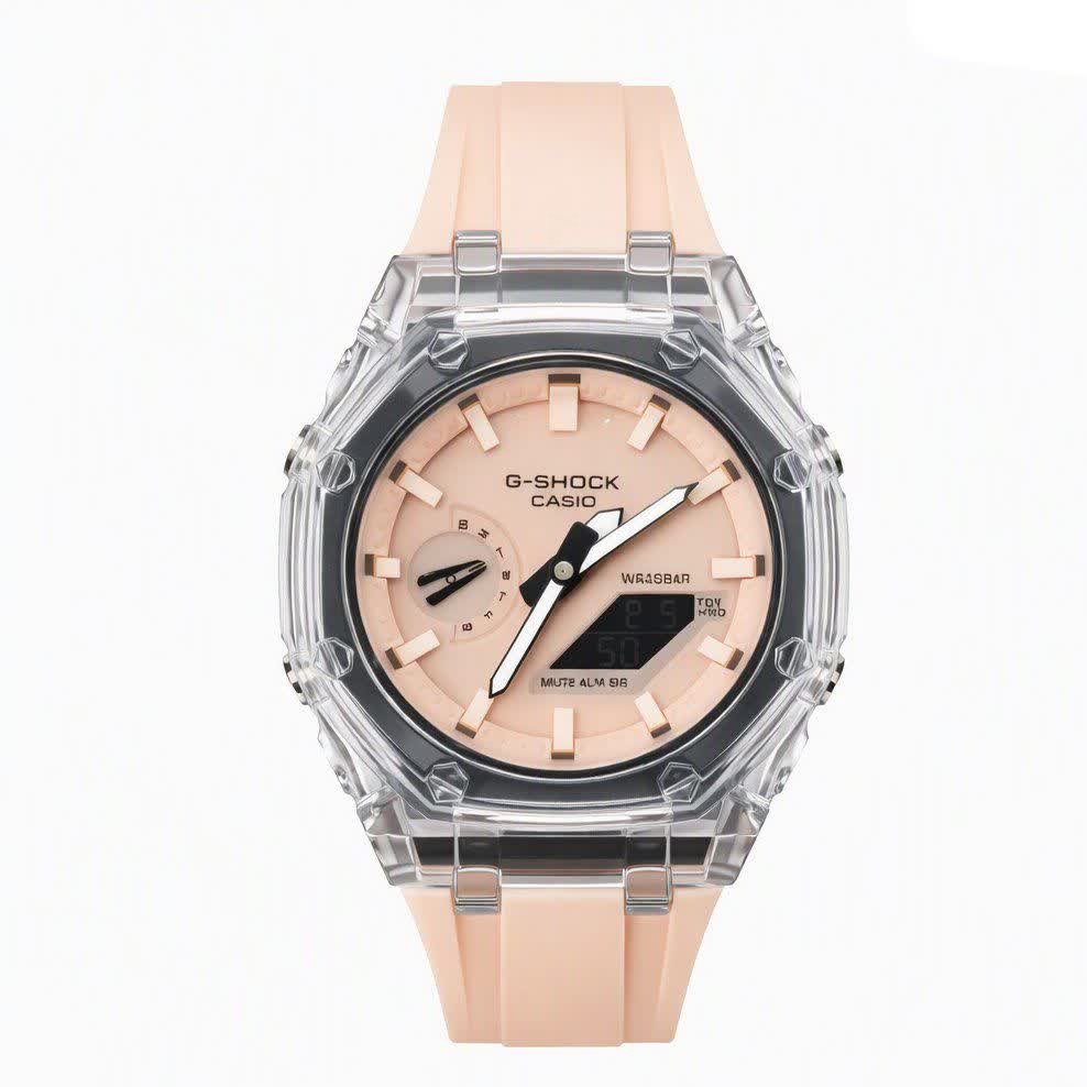 ساعت مچی عقربه ای و دیجیتال زنانه کاسیو جیشاک CASIO G-SHOCK موتور ژاپن کرمی + جعبه