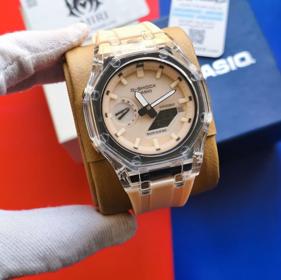 ساعت مچی عقربه ای و دیجیتال زنانه کاسیو جیشاک CASIO G-SHOCK موتور ژاپن کرمی + جعبه