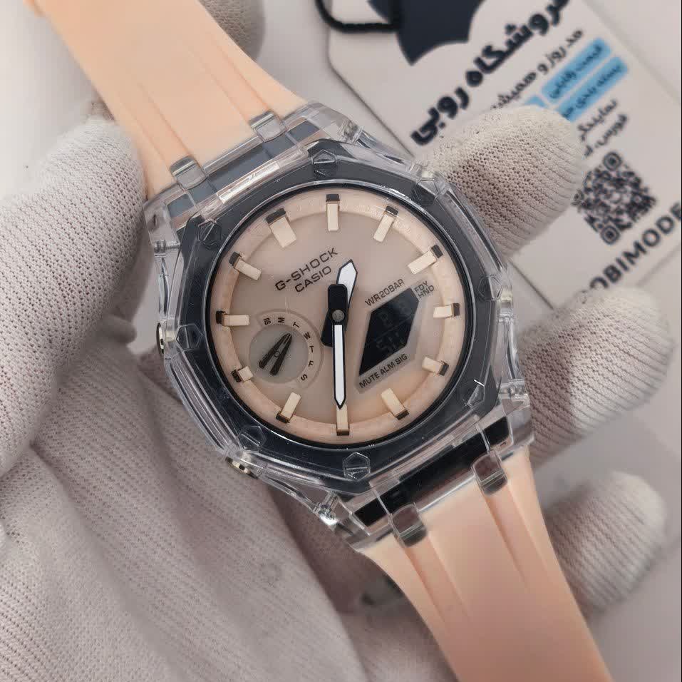 ساعت مچی عقربه ای و دیجیتال زنانه کاسیو جیشاک CASIO G-SHOCK موتور ژاپن کرمی + جعبه