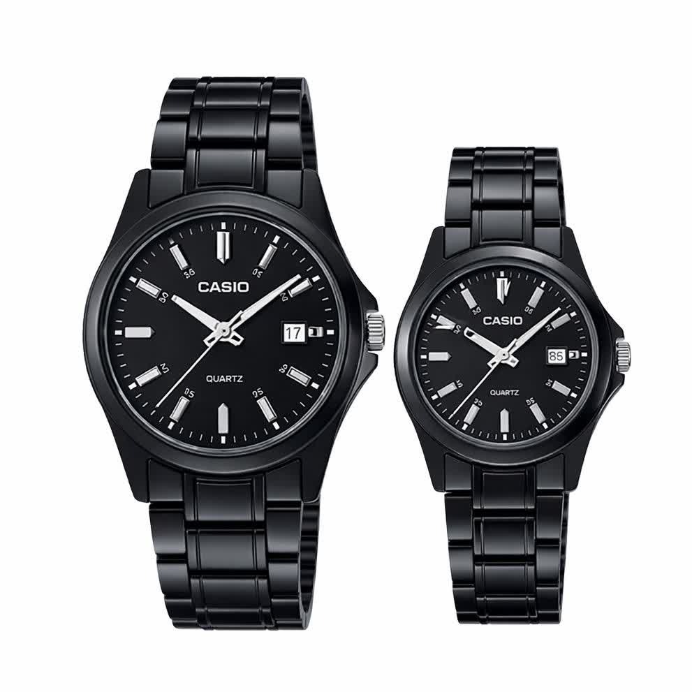 ست ساعت مچی زنانه و مردانه کاسیو CASIO فول بلک کدc35 + جعبه