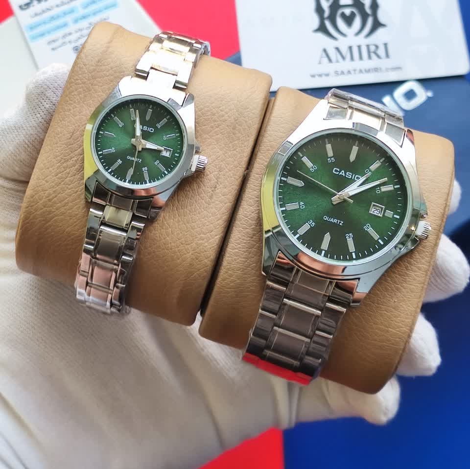 ست ساعت مچی زنانه و مردانه کاسیو CASIO صفحه سبز کدc37 + جعبه