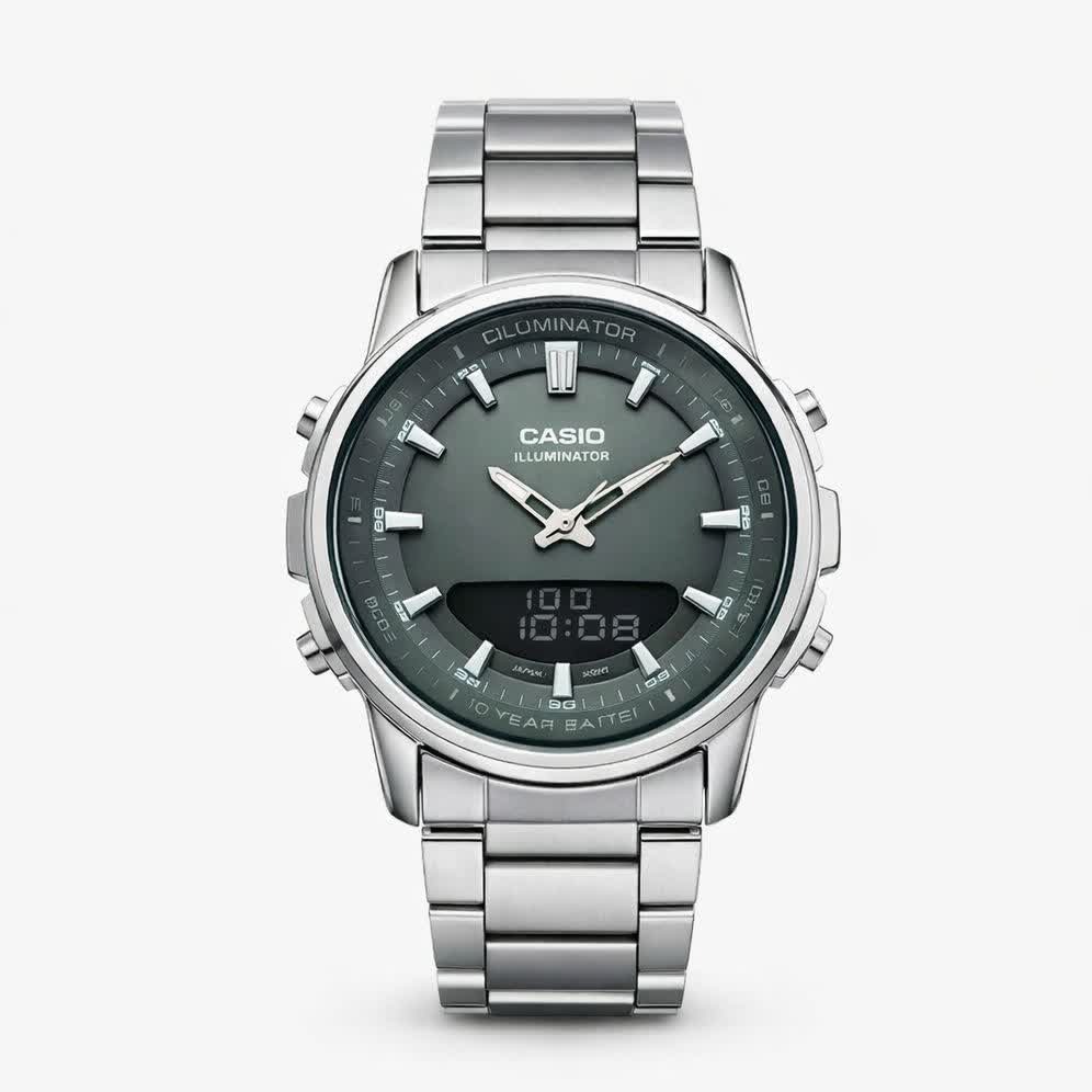 ساعت مچی عقربه ای و دیجیتال کاسیو CASIO صفحه سبز + جعبه