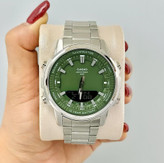 ساعت مچی عقربه ای و دیجیتال کاسیو CASIO صفحه سبز + جعبه