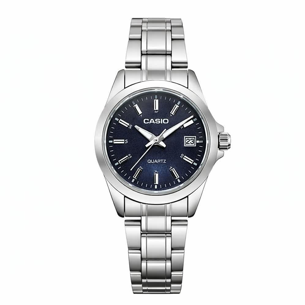 ساعت مچی زنانه کاسیو CASIO موتور ژاپن نقره ای سرمه ای کد470 + جعبه