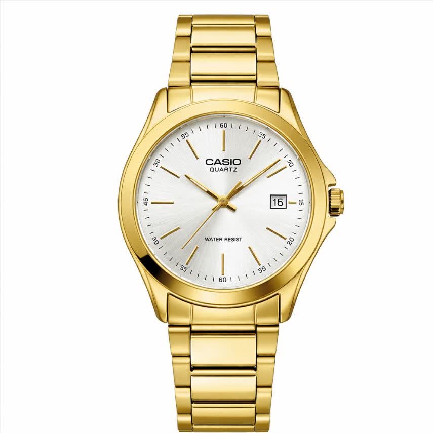 ساعت مچی مردانه کاسیو CASIO موتور ژاپن طلایی سفید کد469 + جعبه