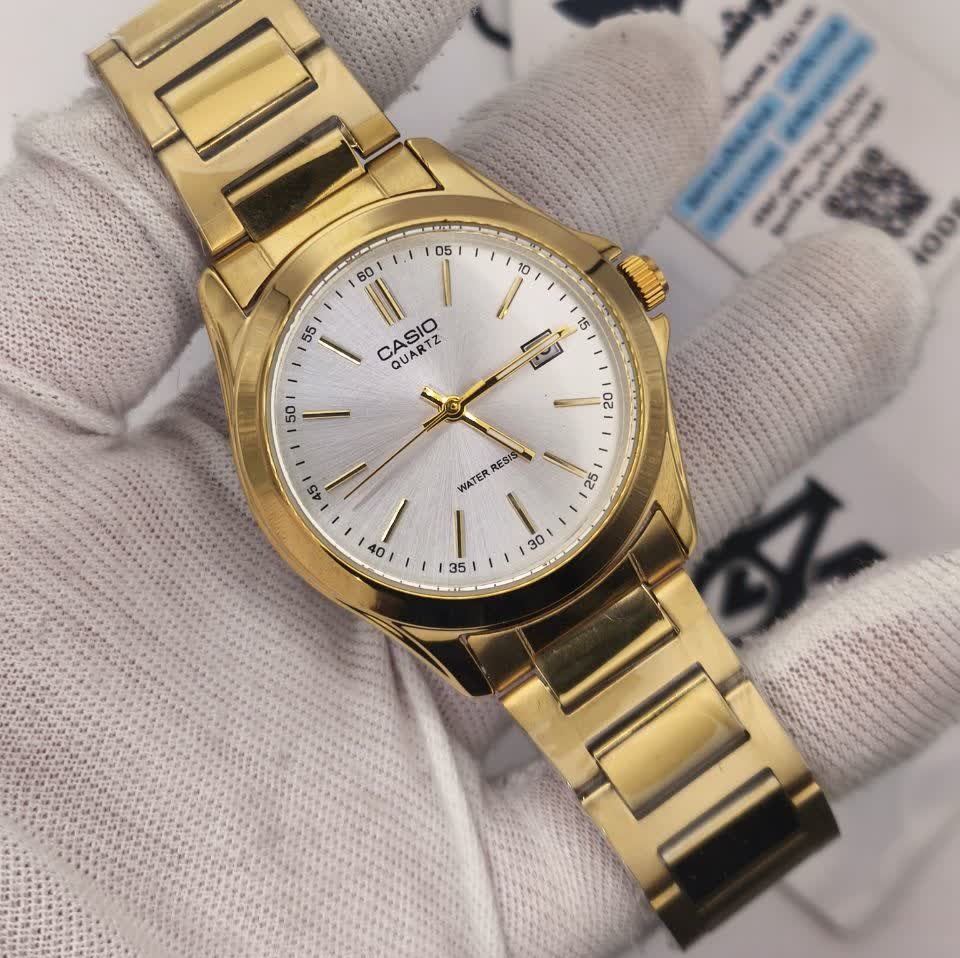 ساعت مچی مردانه کاسیو CASIO موتور ژاپن طلایی سفید کد469 + جعبه