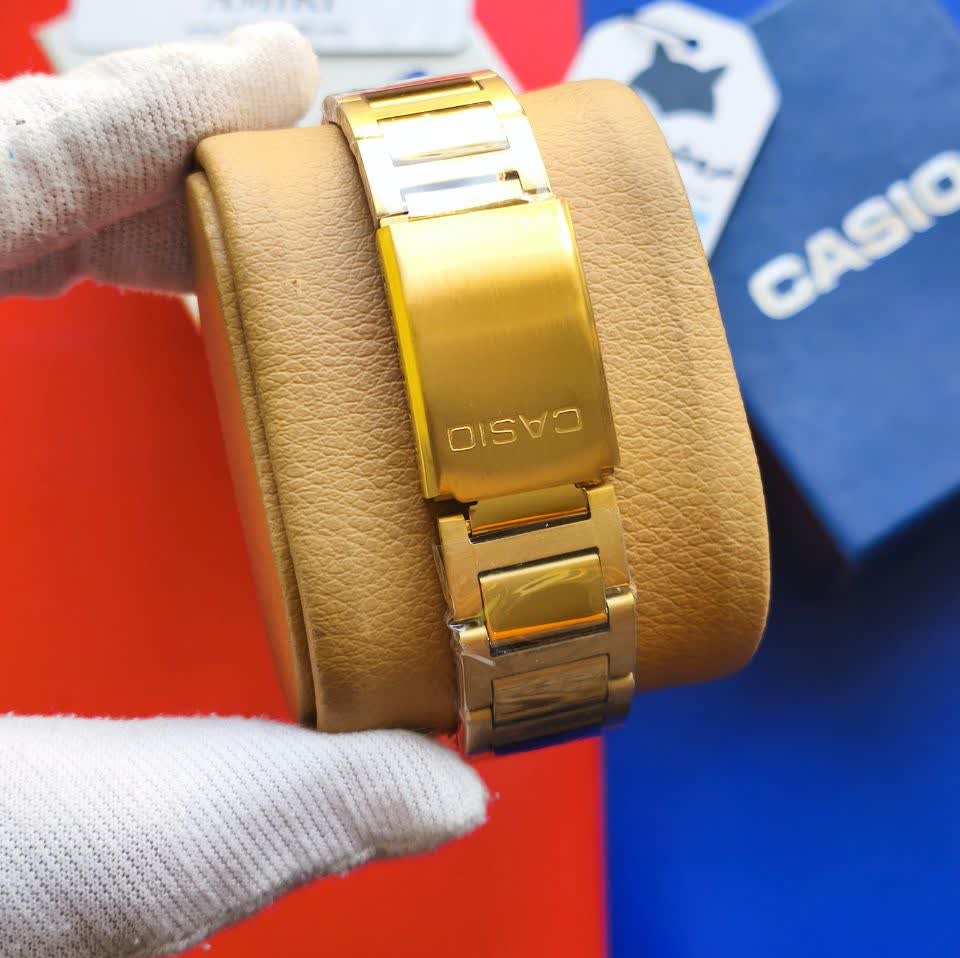 ساعت مچی مردانه کاسیو CASIO موتور ژاپن طلایی سفید کد469 + جعبه