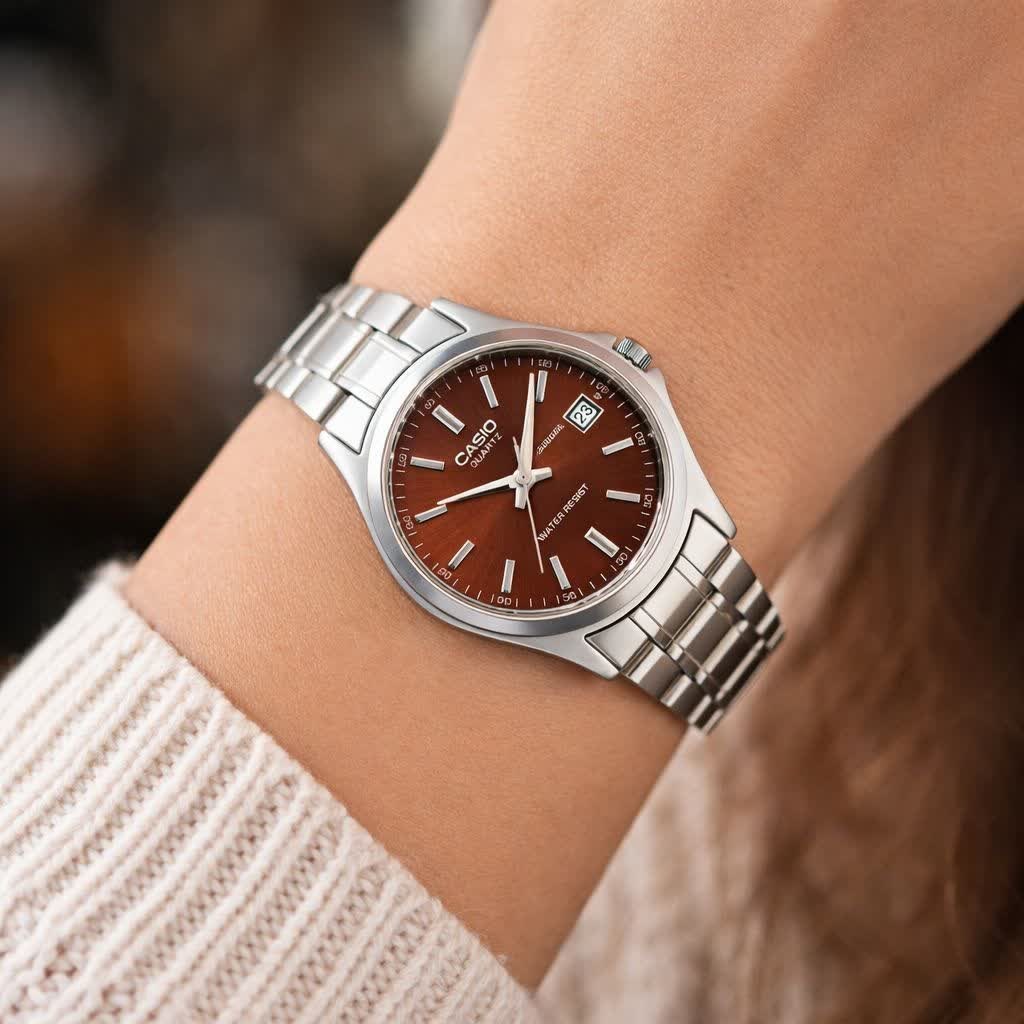 ساعت مچی زنانه کاسیو CASIO موتور ژاپن نقره ای جگری کد467 + جعبه