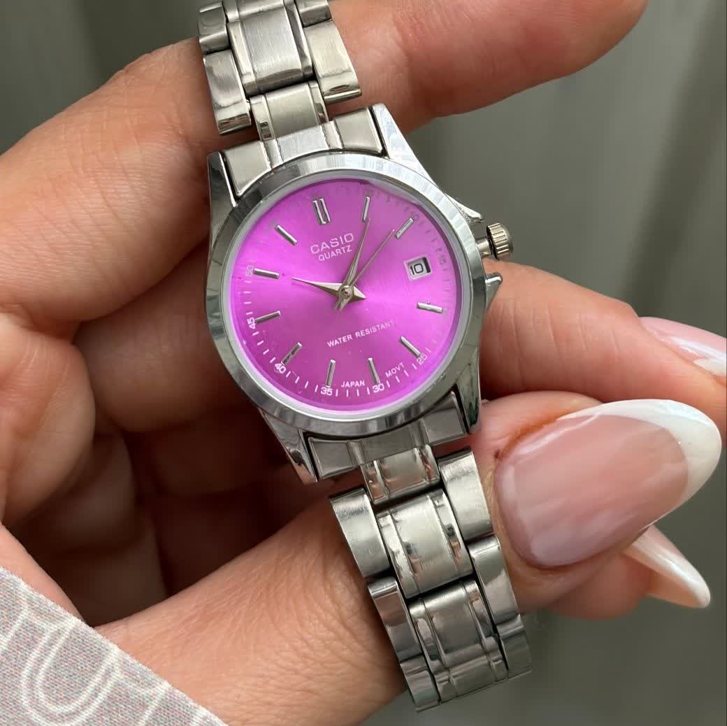 ساعت مچی زنانه کاسیو CASIO موتور ژاپن نقره ای صورتی کد475 + جعبه