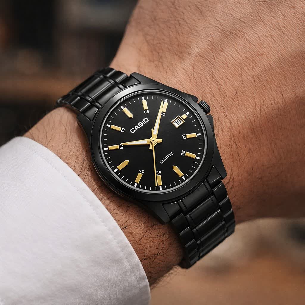 ساعت مچی مردانه کاسیو CASIO موتور ژاپن فول مشکی کد466 + جعبه