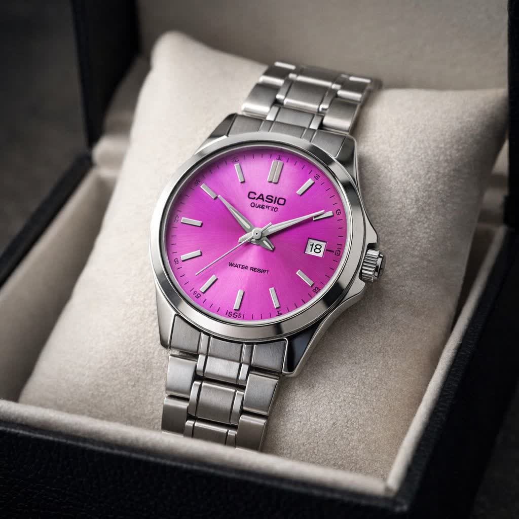 ساعت مچی زنانه کاسیو CASIO موتور ژاپن نقره ای صورتی کد475 + جعبه