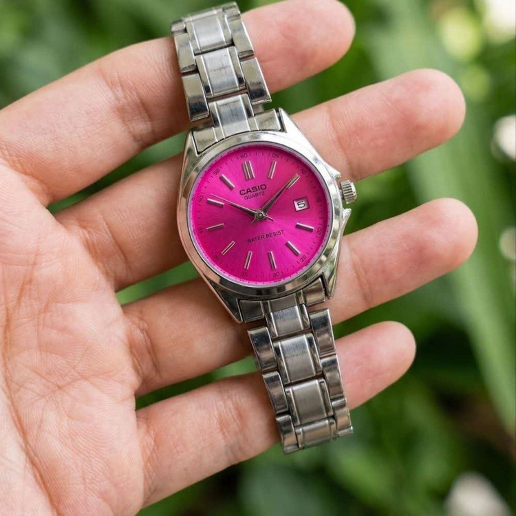 ساعت مچی زنانه کاسیو CASIO موتور ژاپن نقره ای صورتی کد475 + جعبه