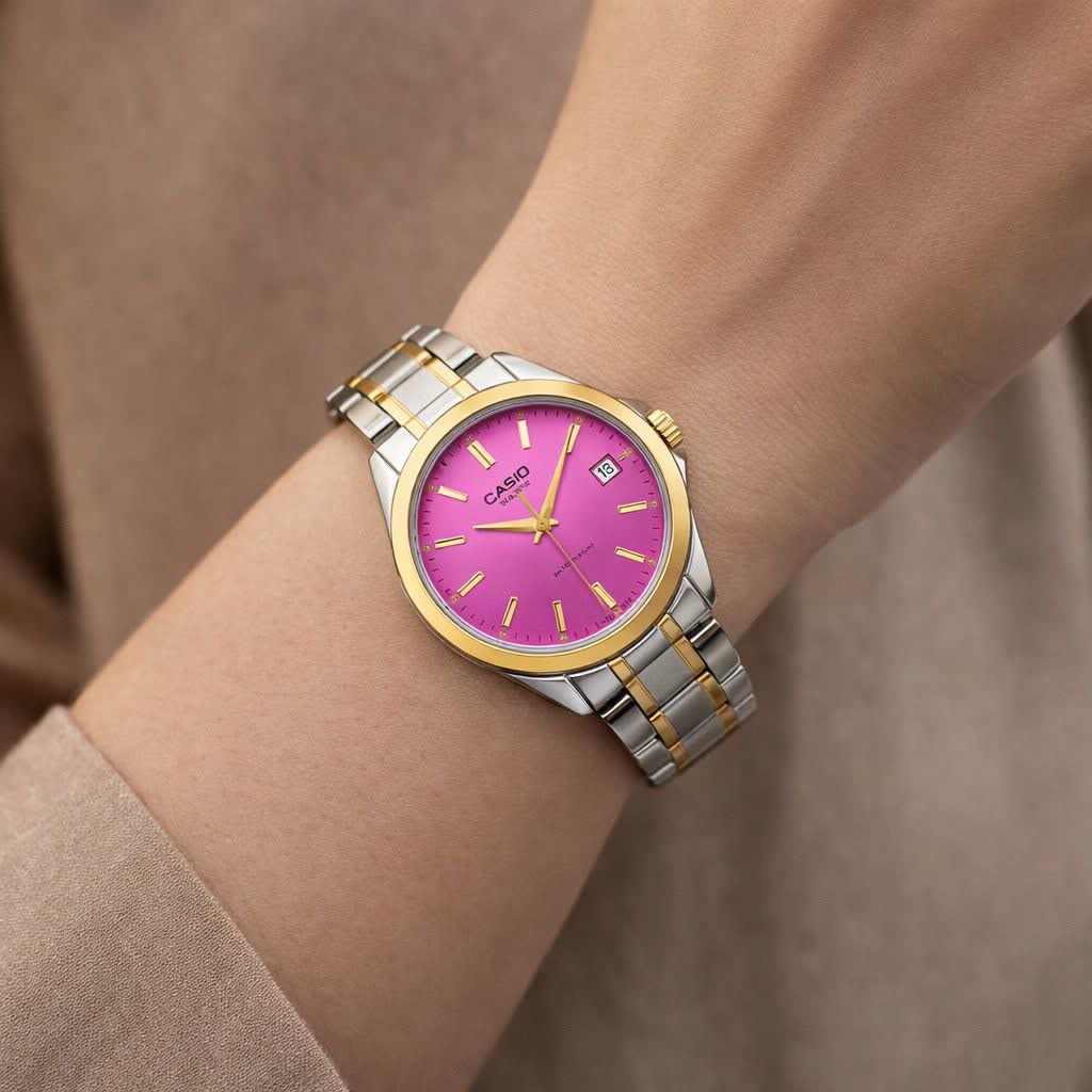 ساعت مچی زنانه کاسیو CASIO موتور ژاپن نقره ای صورتی کد464 + جعبه