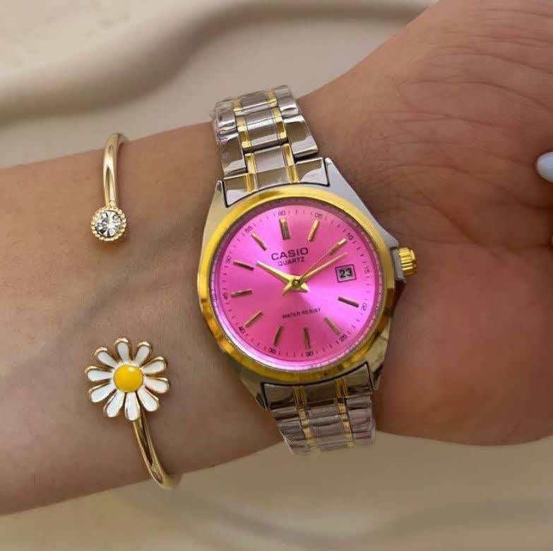 ساعت مچی زنانه کاسیو CASIO موتور ژاپن نقره ای صورتی کد464 + جعبه