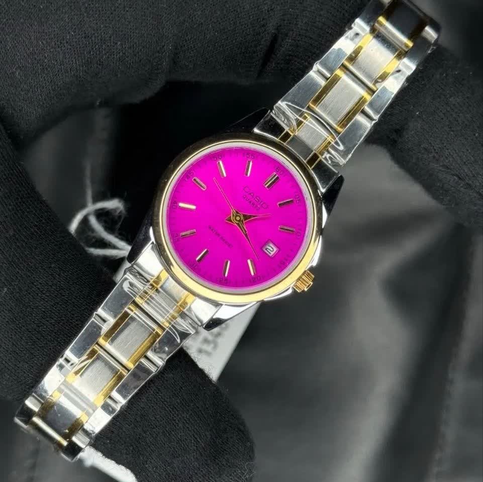 ساعت مچی زنانه کاسیو CASIO موتور ژاپن نقره ای صورتی کد464 + جعبه