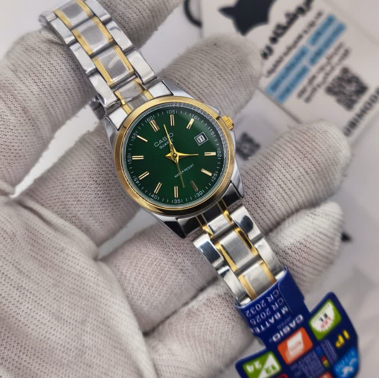 ساعت مچی مردانه کاسیو CASIO موتور ژاپن نقره ای سبز کد463 + جعبه
