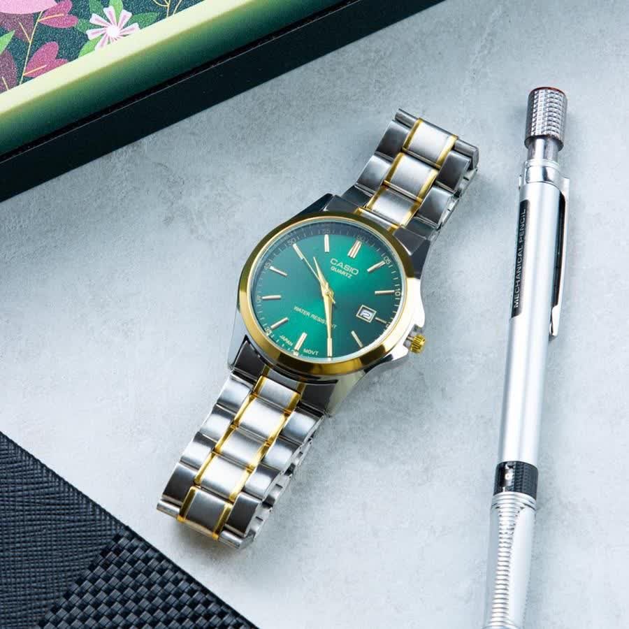 ساعت مچی مردانه کاسیو CASIO موتور ژاپن نقره ای سبز کد463 + جعبه