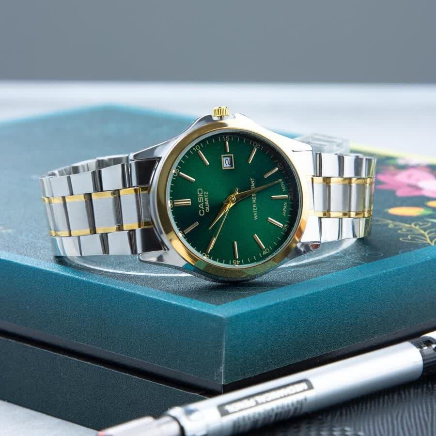 ساعت مچی مردانه کاسیو CASIO موتور ژاپن نقره ای سبز کد463 + جعبه