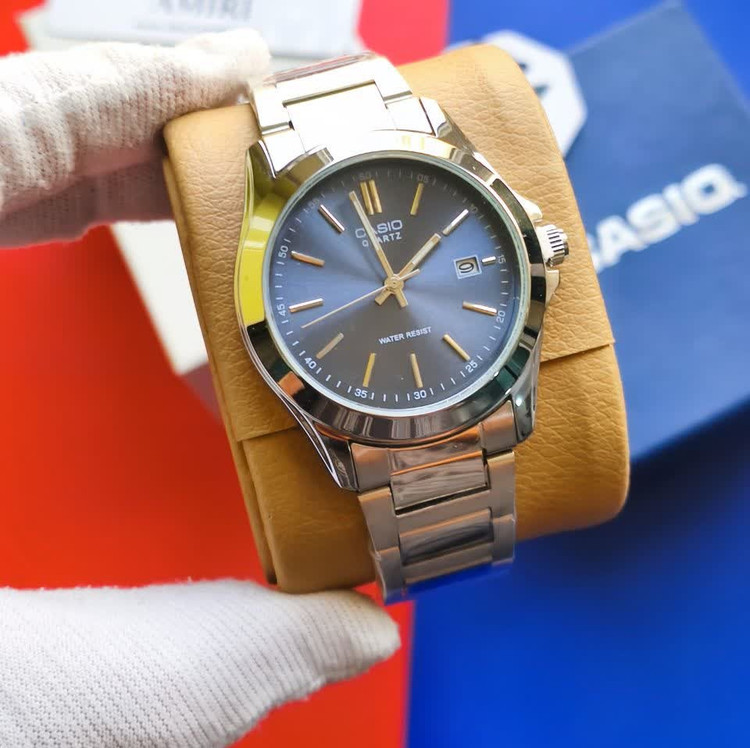 ساعت مچی مردانه کاسیو CASIO موتور ژاپن نقره ای سرمه ای کد462 + جعبه