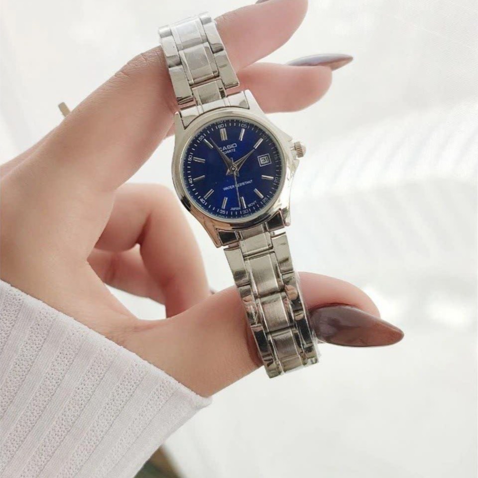 ساعت مچی زنانه کاسیو CASIO نقره ای سرمه ای کد460 + جعبه