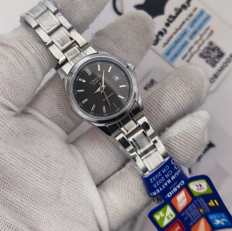 ساعت مچی زنانه کاسیو CASIO نقره ای موتور ژاپن مشکی کد459 + جعبه