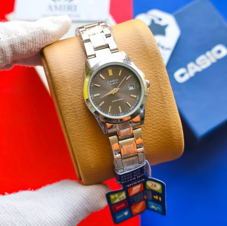 ساعت مچی زنانه کاسیو CASIO نقره ای موتور ژاپن مشکی کد459 + جعبه
