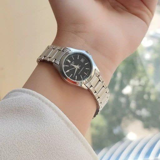 ساعت مچی زنانه کاسیو CASIO نقره ای موتور ژاپن مشکی کد459 + جعبه
