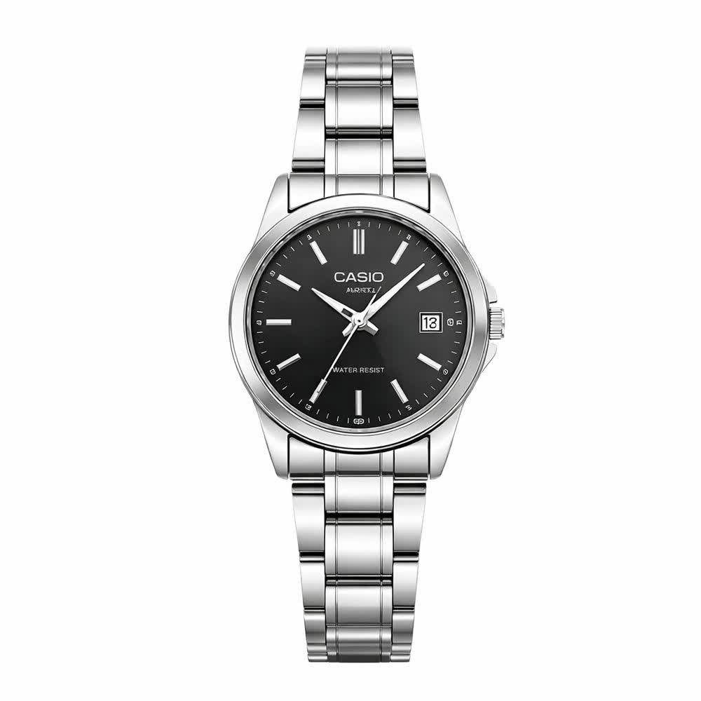 ساعت مچی زنانه کاسیو CASIO نقره ای موتور ژاپن مشکی کد459 + جعبه