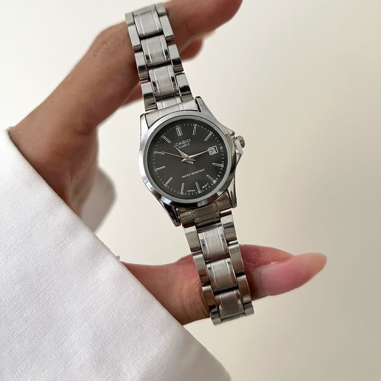 ساعت مچی زنانه کاسیو CASIO نقره ای موتور ژاپن مشکی کد459 + جعبه