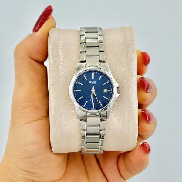 ساعت مچی زنانه کاسیو CASIO نقره ای موتور ژاپن مشکی کد459 + جعبه