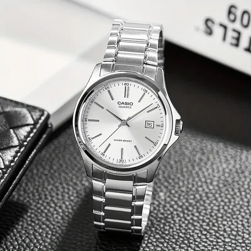 ساعت مچی مردانه کاسیو CASIO موتور ژاپن نقره ای سفید کد458 + جعبه