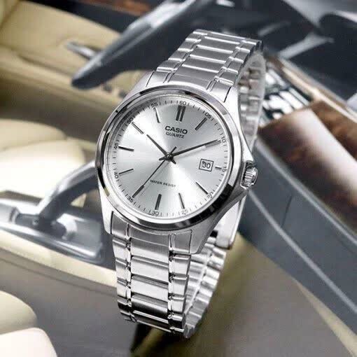 ساعت مچی مردانه کاسیو CASIO موتور ژاپن نقره ای سفید کد458 + جعبه