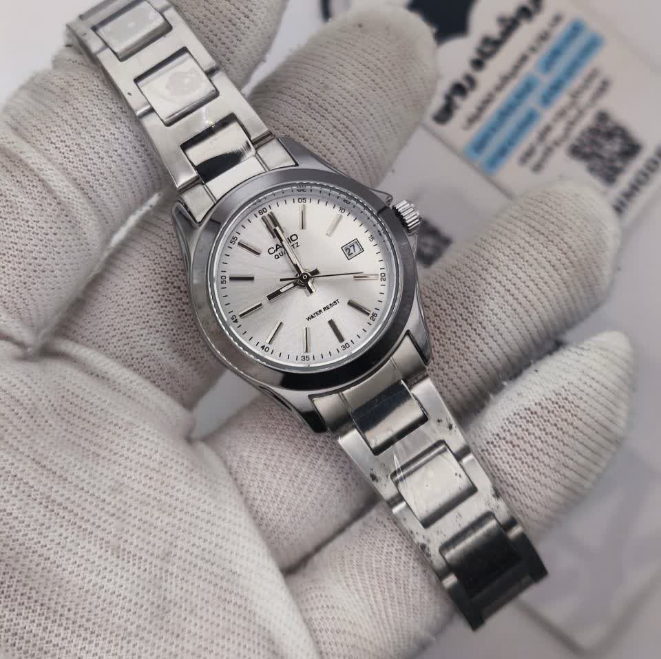 ساعت مچی زنانه کاسیو CASIO موتور ژاپن نقره ای سفید کد458 + جعبه