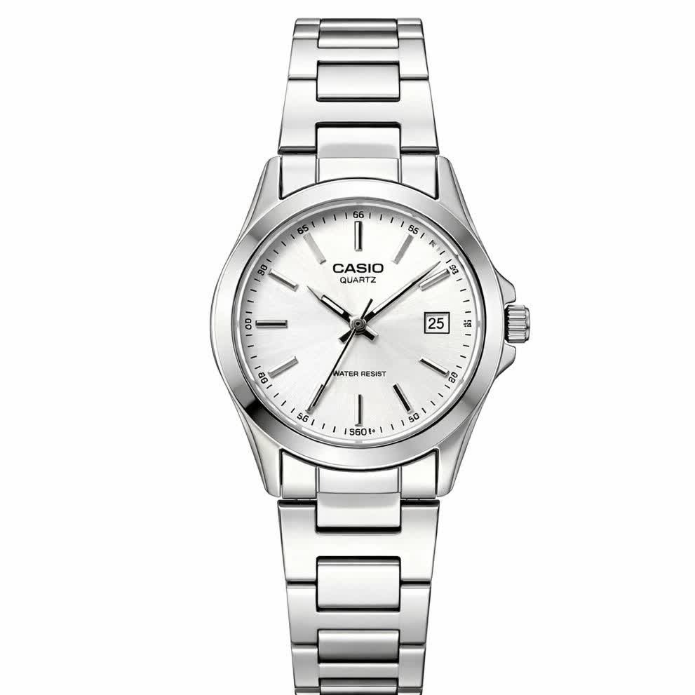 ساعت مچی زنانه کاسیو CASIO موتور ژاپن نقره ای سفید کد458 + جعبه