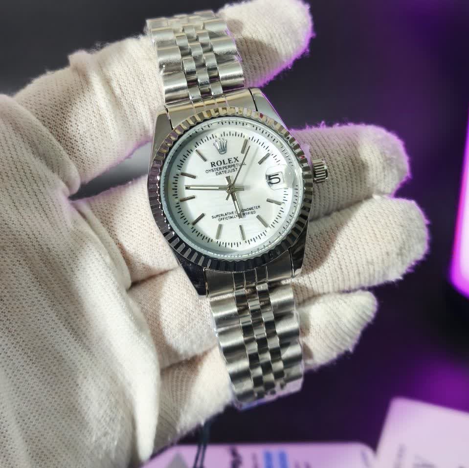 ساعت مچی زنانه رولکس ROLEX نقره ای سفید درجه یک