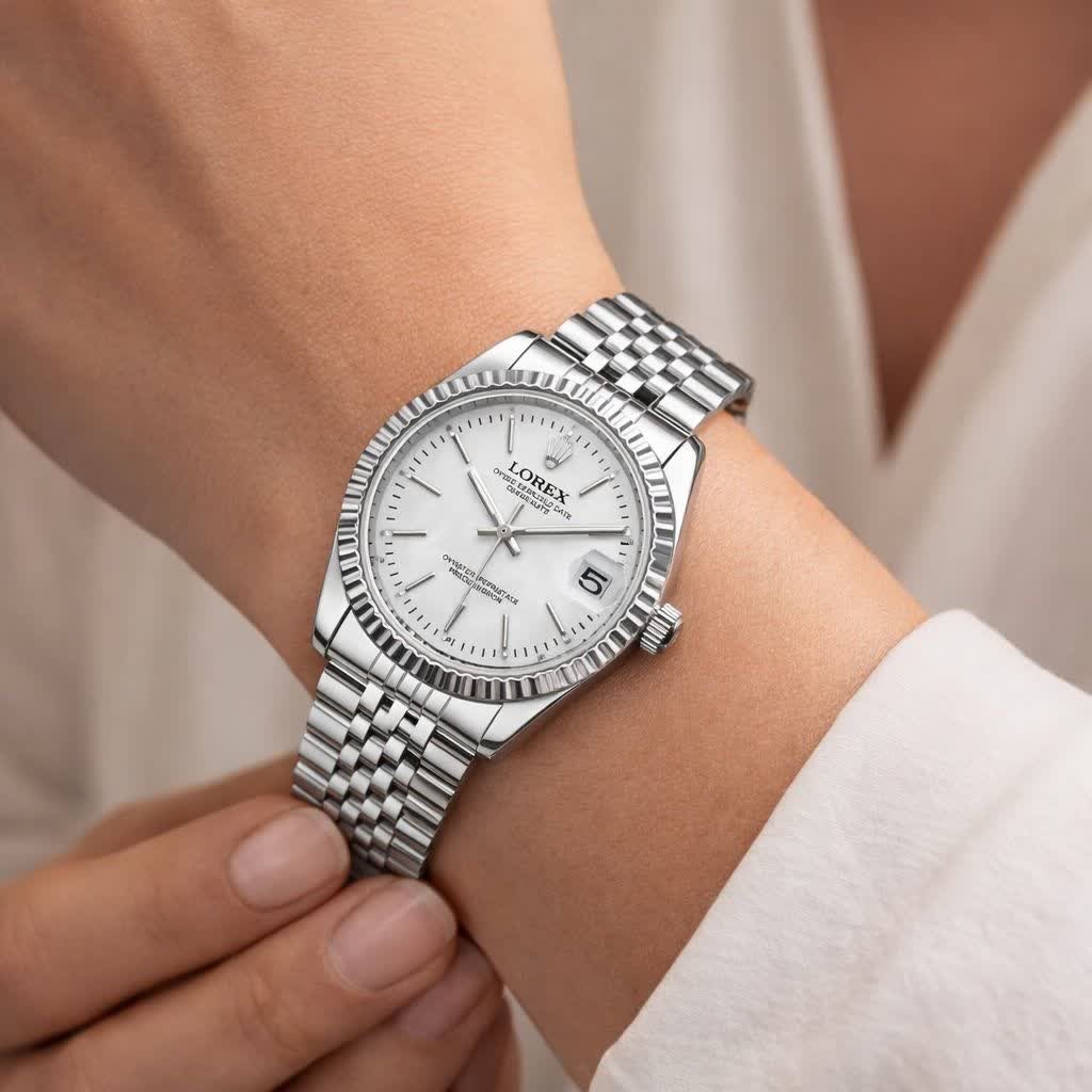 ساعت مچی زنانه رولکس ROLEX نقره ای سفید درجه یک