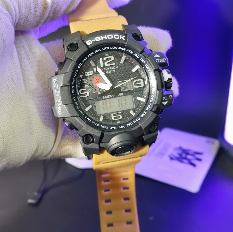 ساعت مچی مردانه عقربه ای و دیجیتال کاسیو جیشاک CASIO G-SHOOK بند کرمی + جعبه اصلی