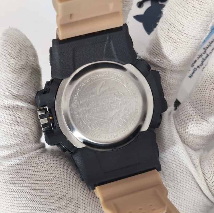ساعت مچی مردانه عقربه ای و دیجیتال کاسیو جیشاک CASIO G-SHOOK بند کرمی + جعبه اصلی