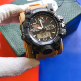 ساعت مچی مردانه عقربه ای و دیجیتال کاسیو جیشاک CASIO G-SHOOK بند کرمی + جعبه اصلی