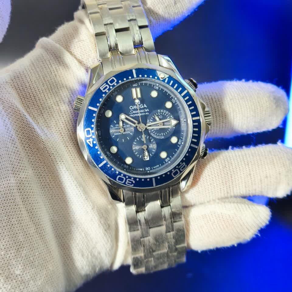 ساعت مچی کرنوگراف مردانه اومگا OMEGA ژاپن صفحه آبی ارجینال