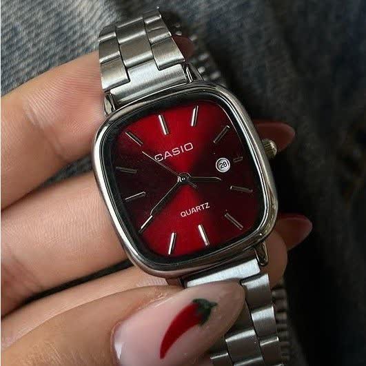ساعت مچی مردانه کاسیو اولدمانی CASIO موتور ژاپن صفحه سرخ