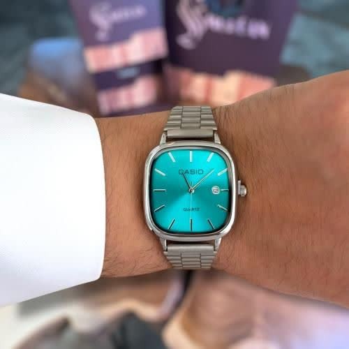 ساعت مچی مردانه کاسیو اولدمانی CASIO موتور ژاپن صفحه فیروزه ای